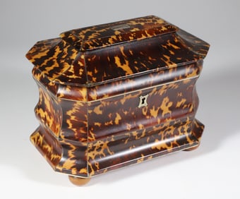 British Regency Antique Tortoiseshell Pagoda Style Double Compartment Tea Caddy, circa 1820