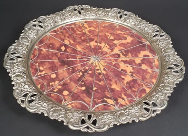 Regency Antique Tortoiseshell and Silverplate Footed Salver, 19th Century