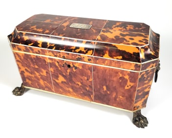 Fine English Regency Antique Tortoiseshell Tea Caddy, 19th Century