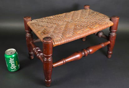 Antique American Rush Seat Mahogany Sheraton Stool, 19th century