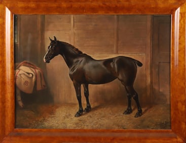 Oil on Canvas "Portrait of a Horse in the Stable", circa 1902