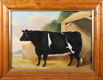 English Oil on Canvas "Portrait of a Champion Heifer", 19th Century