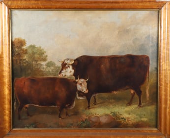 Oil on Canvas "Portrait of a Bull and Cow", 19th Century
