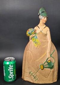 Rare Antique Figural Cast Iron, "Mary Quite Contrary" Doorstop, circa 1920s