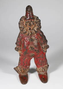 Rare Antique Cast Iron Painted Clown Doorstop: Rare Antique Cast Iron Painted Clown Doorstop Height 11.5 in.