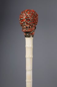 Silver and Coral Skull Grip Walking Stick by Giuseppe Caltagirone, Sicily, Italy c. 1790-1810