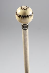 French Pique and Whale Bone Walking Stick, 18th Century