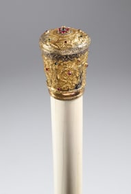 Whaler Made Gold Plated Knob Antique Narwhal Walking Stick, early to mid 19th Century