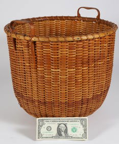 Mitchy Ray Tall Double Handle Nantucket Basket with Two Heart Carved Handles