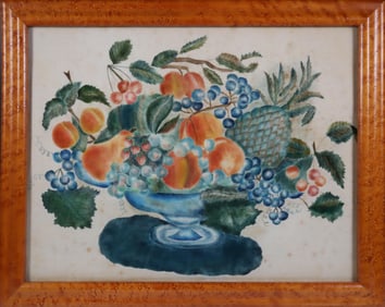Fraktur Fruit Still Life with Blue Bowl, 19th Century