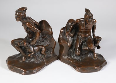 Pair of American Indian Bookends Stamped J.B. 1524