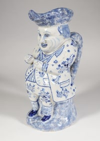 Antique Delft Blue and White Spongeware Toby Pitcher