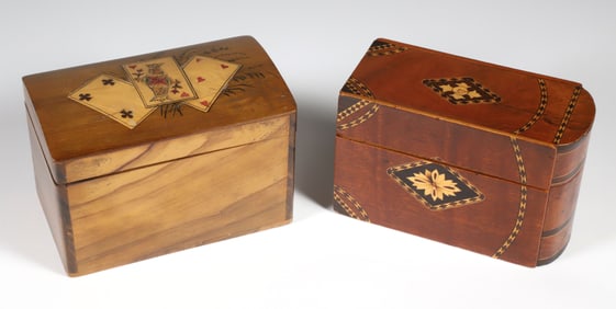 Two Vintage Inlaid Playing Card Boxes