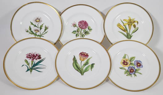 Set of Six Royal Worcester Botanical Plates: Set of Six Royal Worcester Botanical Plates, designed by A.H. Williamson depicting tulip, daisy, carnation, pansy, lily and rose Diameter 9 in.