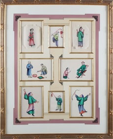 Chinese Export Watercolor Figural Studies on Pith Paper, early 19th Century