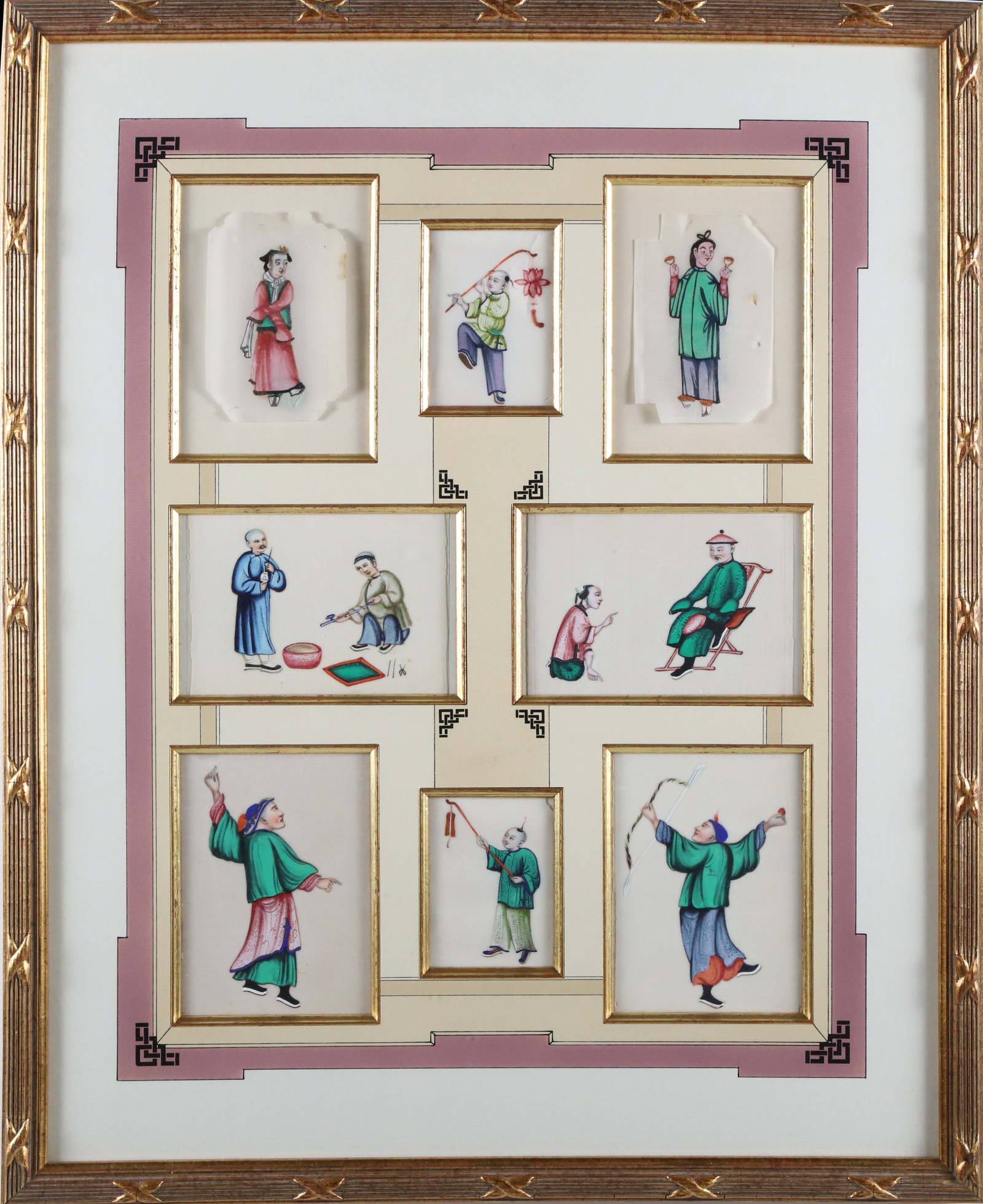 Chinese Export Watercolor Figural Studies on Pith Paper, early 19th Century