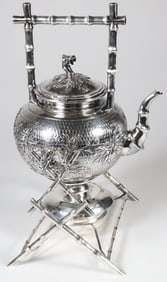 Chinese Export Silver Tea Kettle and Burner on Stand, circa 1900