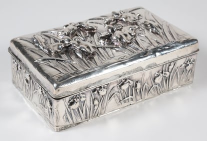 Japanese Meiji Silver Hinged Box Lined with Stained Wood, circa 1890