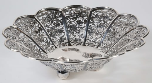 Chinese Export Silver Reticulated Floral Bowl, Hallmarked, late 19th Century