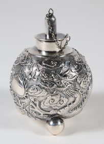 Chinese Export  Silver Dragon Embossed Oil Lamp