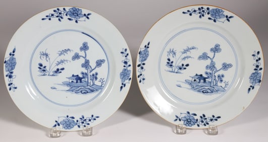 Pair of Chinese Export Blue and White Plates, 18th Century