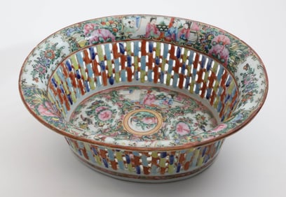 Rose Medallion Pierced Fruit or Chestnut Basket, late 19th Century
