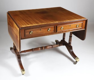 British Regency Mahogany Cross-Banded Sofa Table, 19th Century