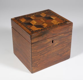 British Regency Exotic Wood Parquetry Tea Caddy, circa 1820