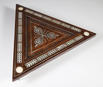 Fine Mother of Pearl Inlaid Cribbage Board, 19th Century