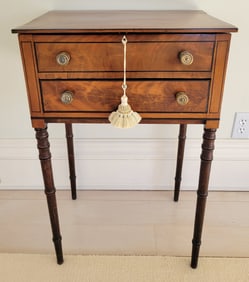 English Hepplewhite Inlaid Mahogany Work Stand, 19th Century