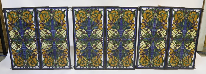 Three Antique Art Nouveau Double Pane Stained Glass Windows
