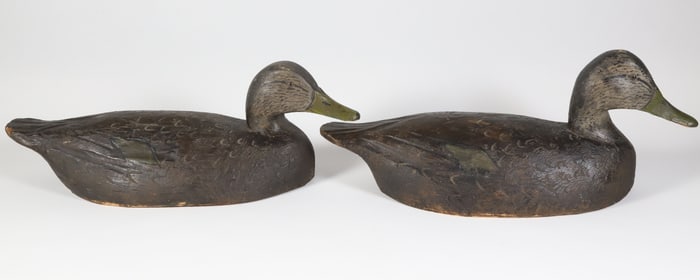 Pair of Frank Schmidt Carved Black Duck Decoys