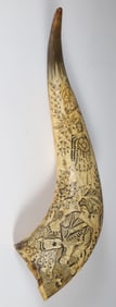 Large Scrimshaw English Steer Horn, 19th Century