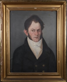 Chinese Export Oil on Canvas "Portrait of a Sea Captain" Attributed to Spoilum, 19th Century