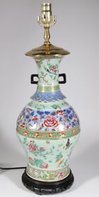 Chinese Famille Celedon Porcelain Vase Mounted as a Lamp, 19th Century