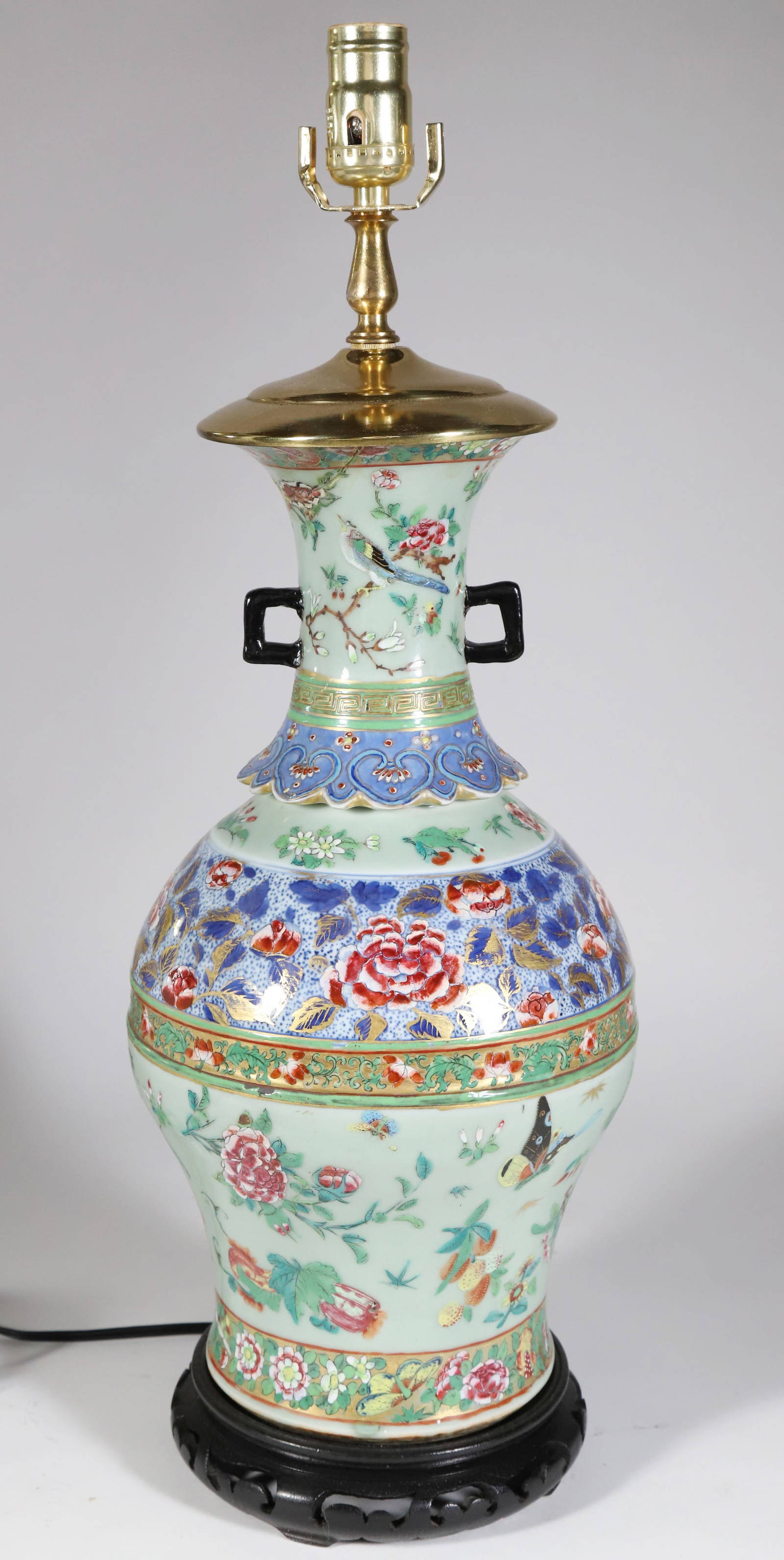 Chinese Famille Celedon Porcelain Vase Mounted as a Lamp, 19th Century