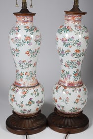 Pair of Chinese Export Famille Rose Porcelain Lamps, 19th Century