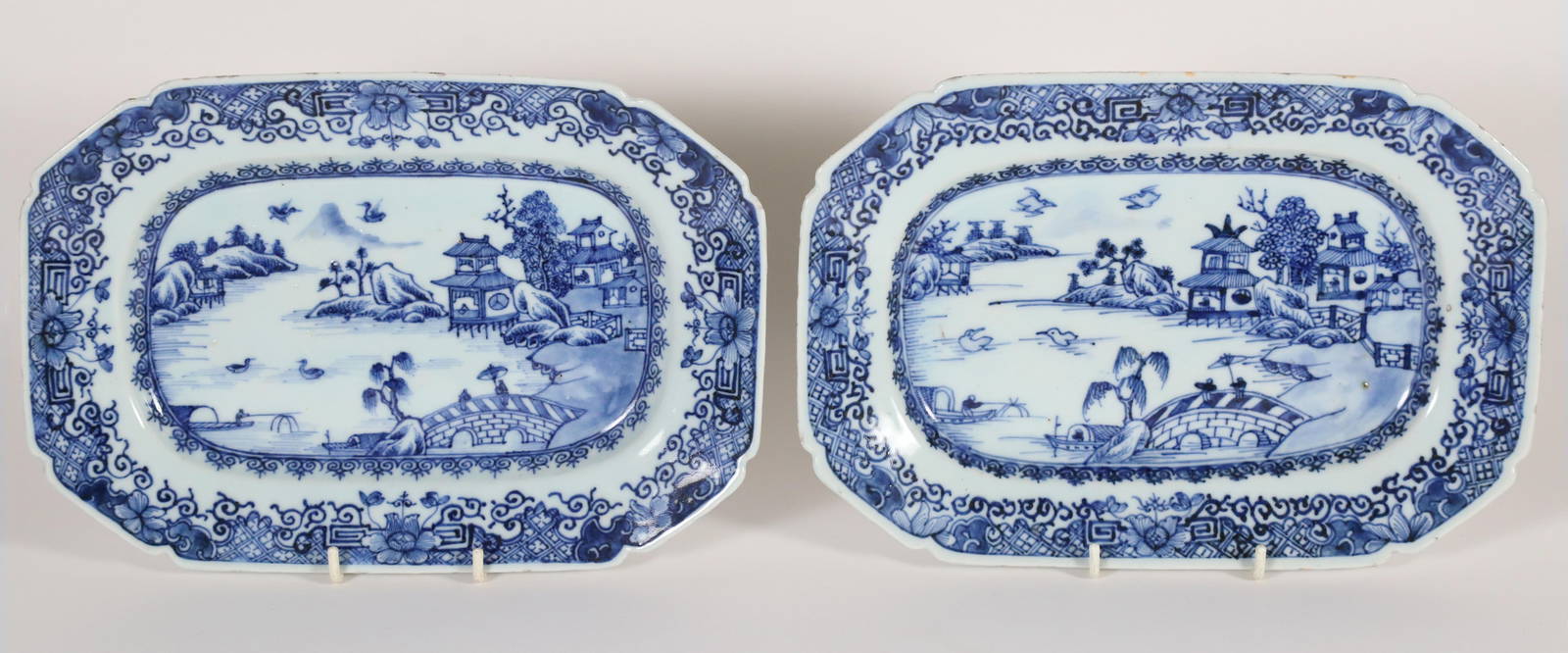 Pair of Chinese Export Blue and White Porcelain Small Platters, 18th Century