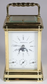 Tiffany & Co. Gilt Metal Moon Phase Carriage Clock