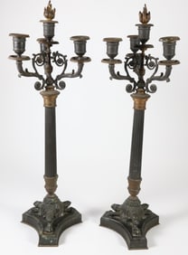 Pair of Empire Period Four-Arm Bronze Candelabra, 19th Century