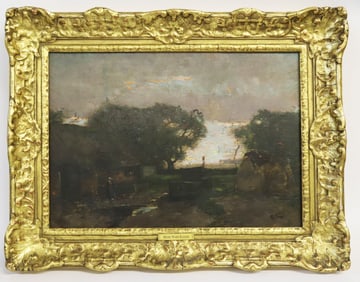 Henry Ward Ranger Oil on Canvas "Farmhouse at Sunrise"