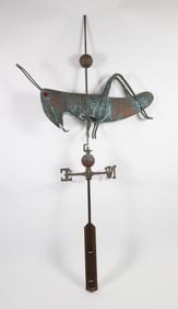 Large Green Patina Copper Grasshopper Weathervane