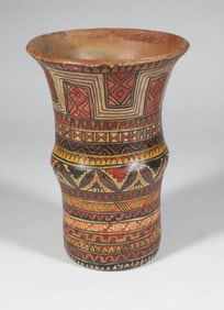 Kero Peruvian Clay Ceremonial Cup, 18th Century