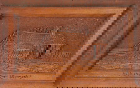 Nantucket Carved Folk Art Walnut Plaque "Portrait of Auld Lang Syne" Attributed to James Walter Fol