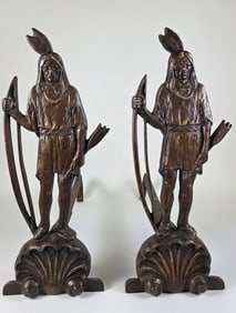 Pair of Scarce Antique Figural Native American Indian Andirons