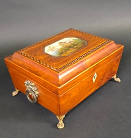Antique Regency Inlaid and Painted Jewelry Box, 19th century