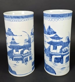Pair of Antique Canton Brush Pots, 19th Century