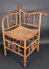 Fancy Antique English Bamboo Ships Wheel Corner Chair, 19th century