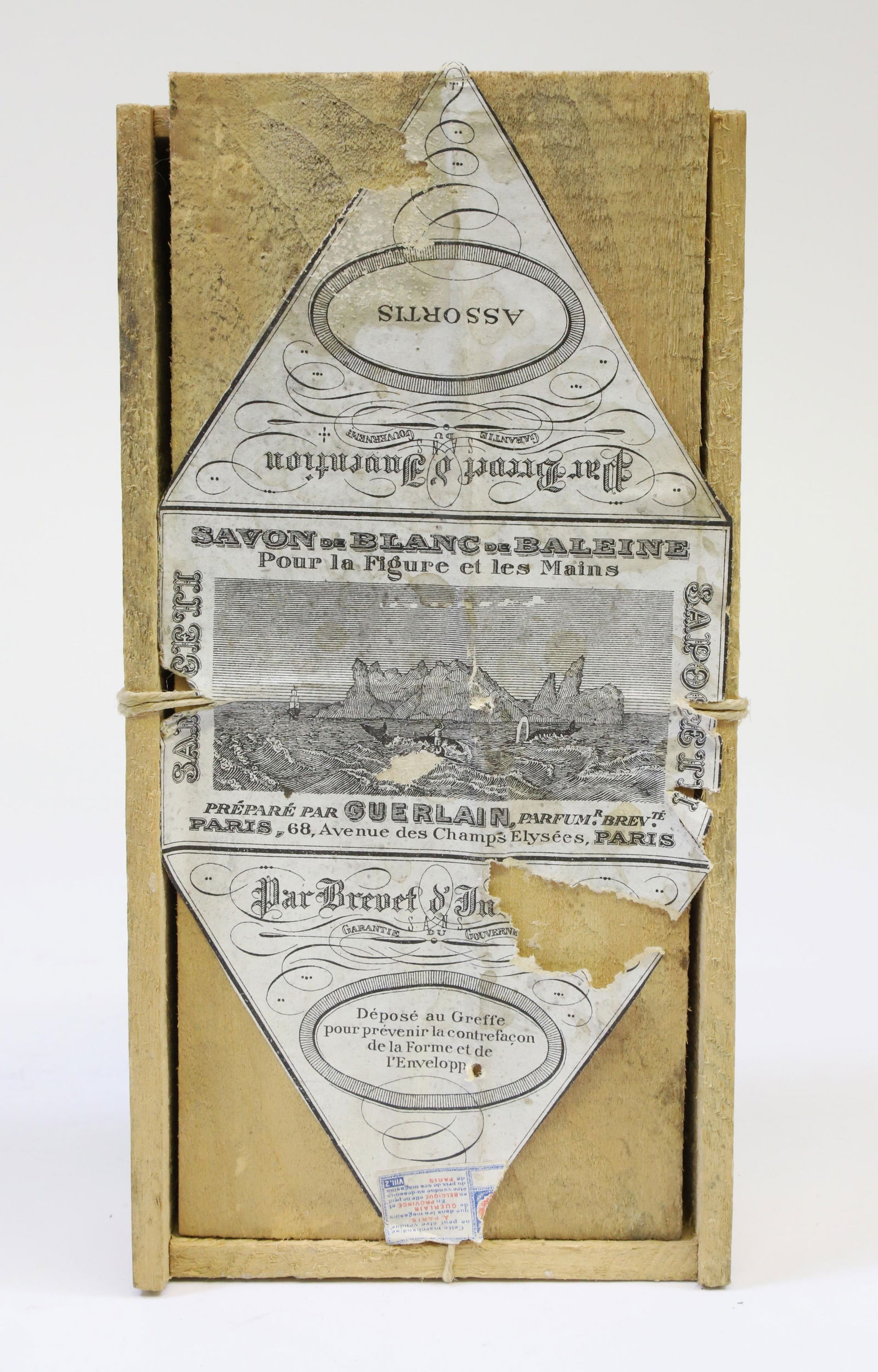 Antique Box of French Whale Oil Soap By Guerlain, 19th Century: Antique Box of French Whale Oil Soap By Guerlain, 19th Century 2 in. x 7 in. x 3.5 in.
