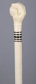 Whaler Made Antique Hand Gripping Ball Walking Stick, 19th Century